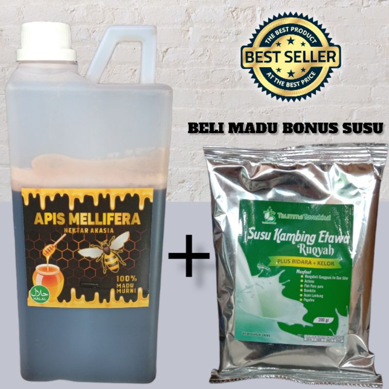 

Madu asli murni apis Mellifera 900 g nektar alkasia madu hitam manis bonus susu kambing etawa kelor