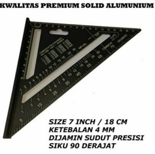 

Penggaris siku tukang segitiga multi fungsi - Hitam speed square 7" black