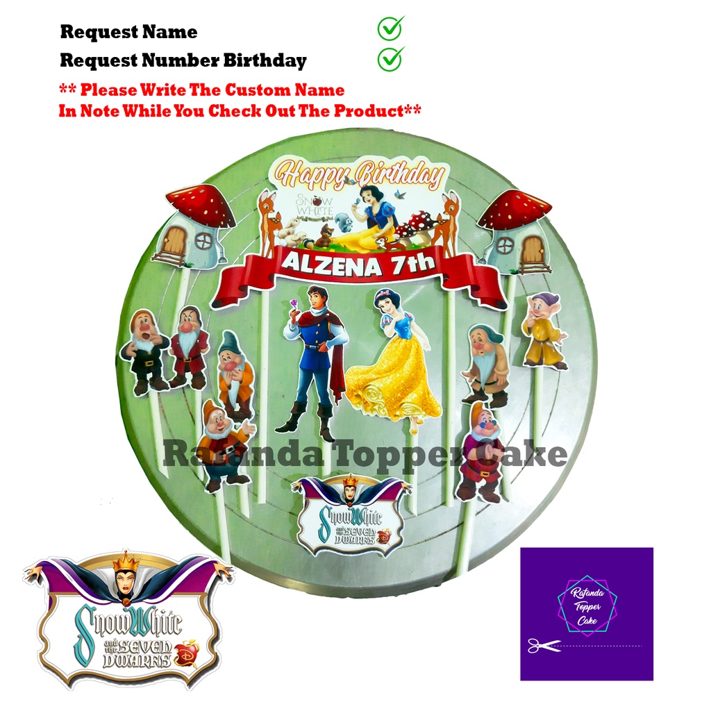 Topper Cake Birthday Princess Snow White Topper Kue Gratis Custom Nama