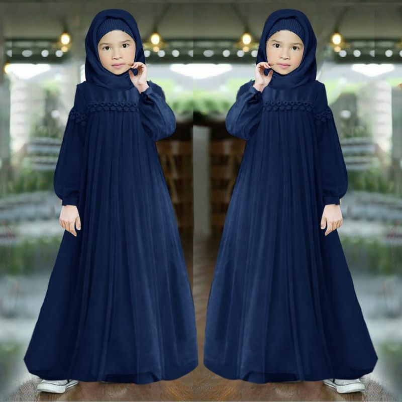 MAXY NURAINI KID ANAK, RENDA TILE, MOSCREPE PREMIUM, GAMIS HIJAB MUSLIM, DRESS, 3 UKURAN