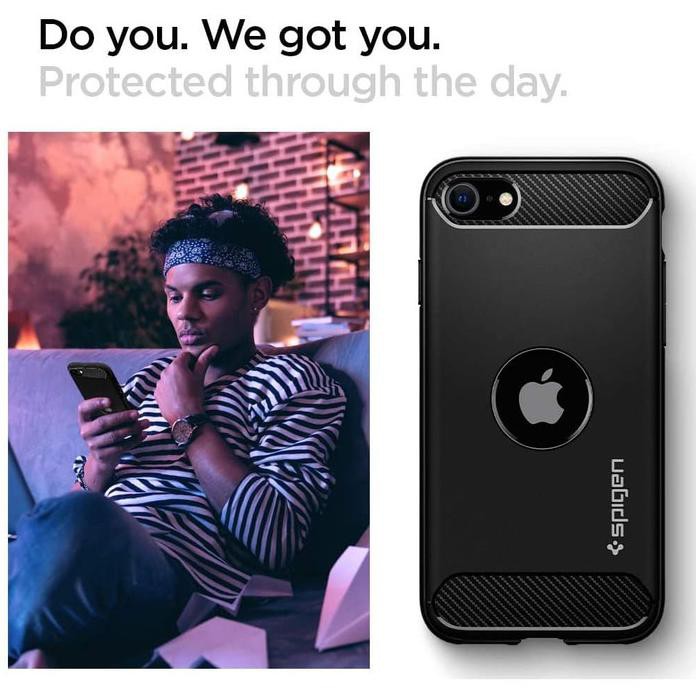 CASE IPHONE SE 2020 SPIGEN CARBON FIBER RUGGED ARMOR SOFTCASE CASING