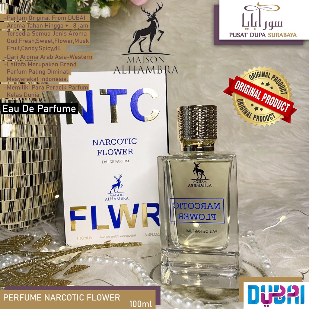 Parfum Asli Arab Original Premium  Lattafa/ Maison Alhambra/Dubai/ NARCOTIC FLOWER /Wanita/Pria/ Uni