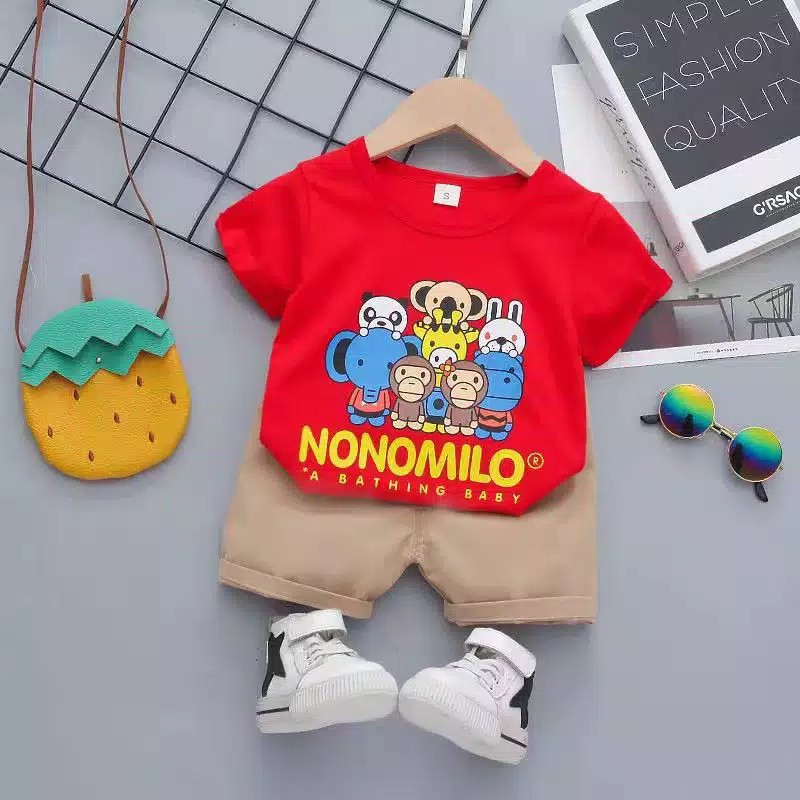 Baju anak Laki-laki setelan cowok kaos pendek+ celana pendek nonomilo