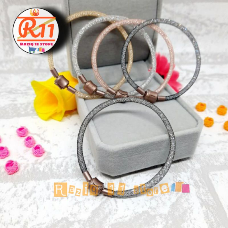 Gelang Kawat Gliter Kristal Pandora Untuk Charm Liontin