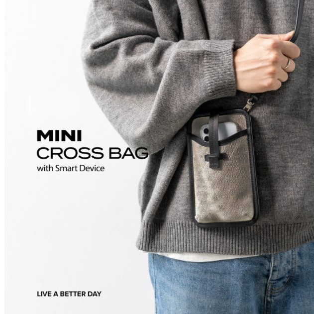 MINI CROSS BAG, gantungan wadah HP dan kartu Zipperlock Premium (Onyx)