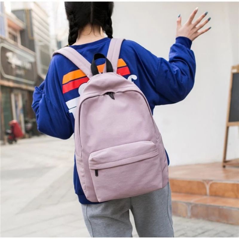 Tas Punggung Backpack Ransel Kanvas Polos Fashion Sekolah