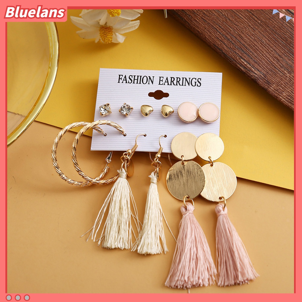 6pcs / Set Anting Stud Rumbai Gaya Bohemia Untuk Wanita