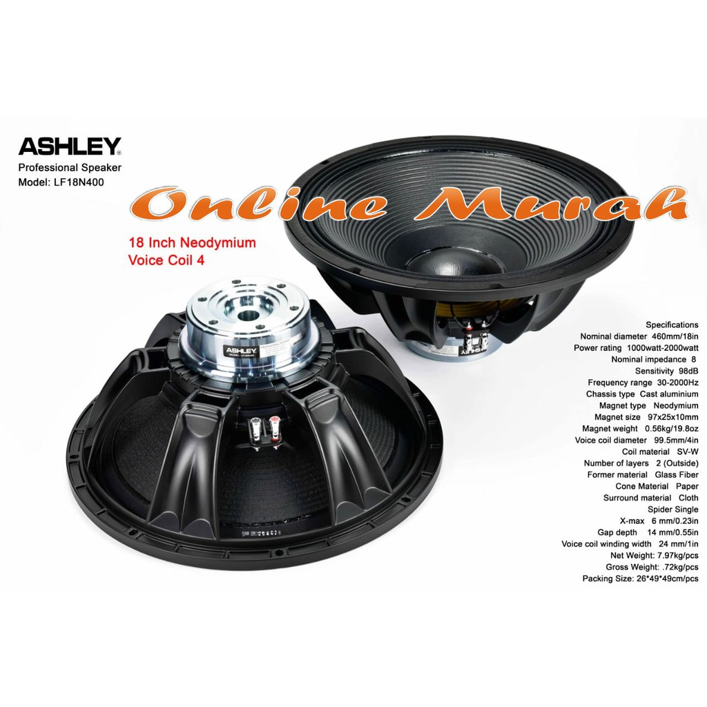 Komponen Speaker ASHLEY LF18N400 LF18 N400 ORIGINAL 18 inch 2000 Watt