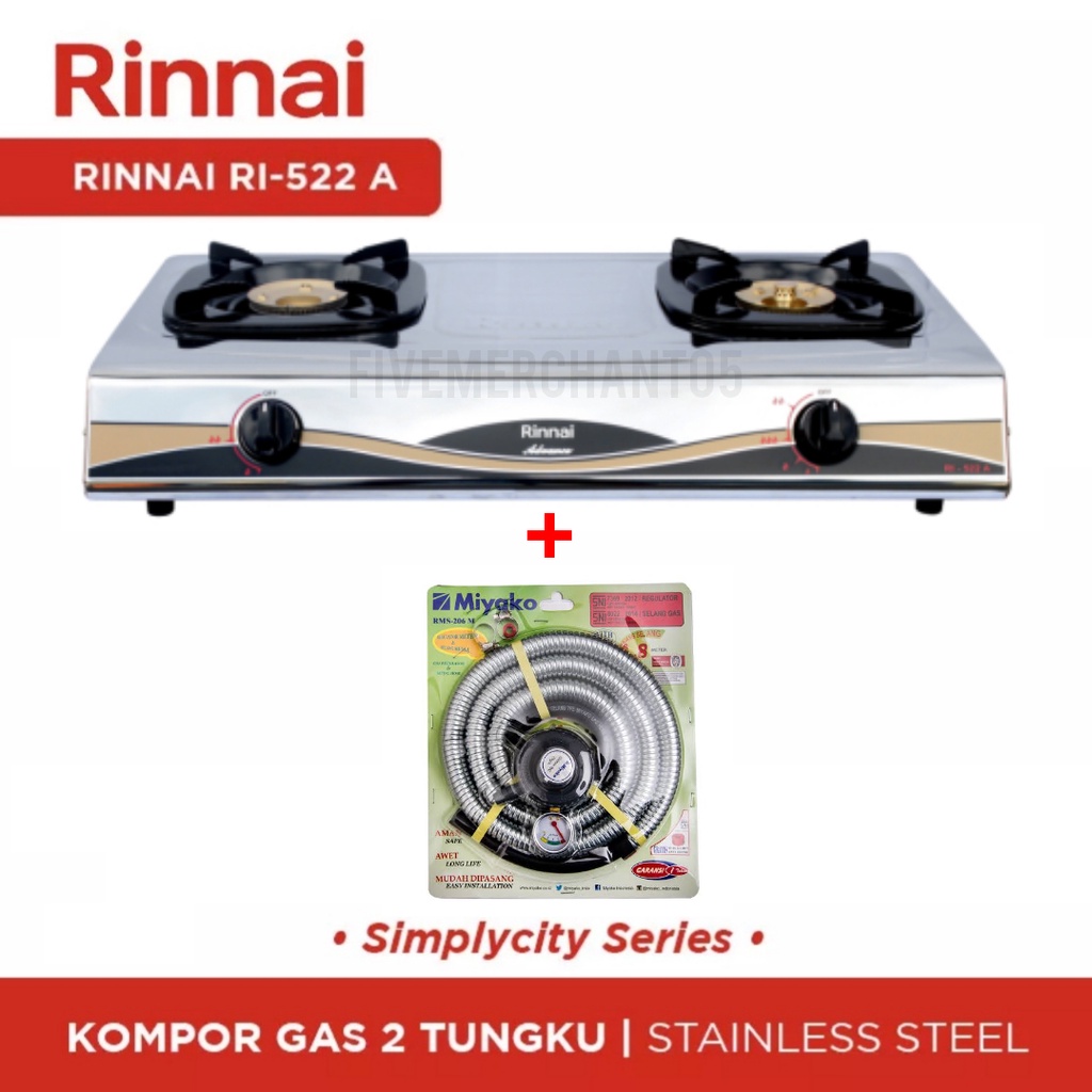 Kompor Gas Rinnai RI 522 A Api Lilin Stainless Kompor Rinnai RI 522A Kompor Stainless Rinnai