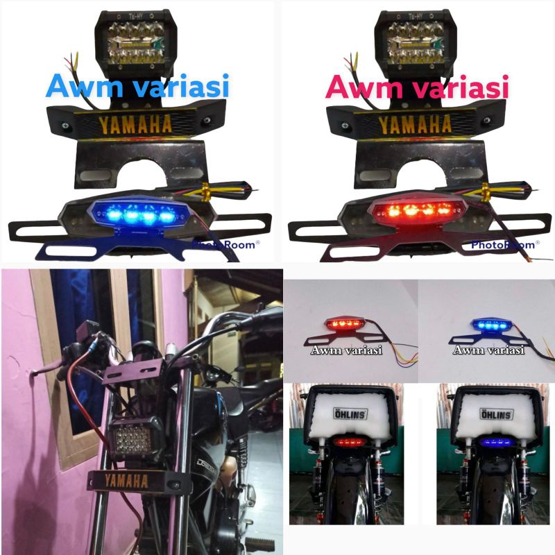 paket lampu LED tembak 18 mata rx king set kumisan breket dudukan plat nomor dan lampu stop mini RX king