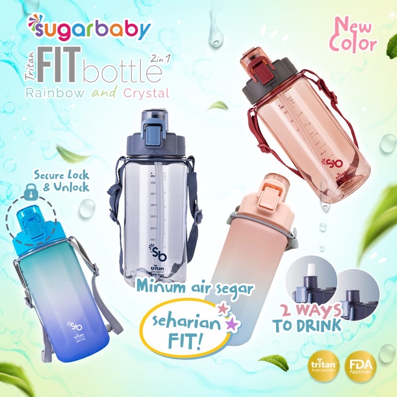 Sugar Baby Tritan Fit Bottle 2in1 Rainbow 1050ML - Botol Minum Anak