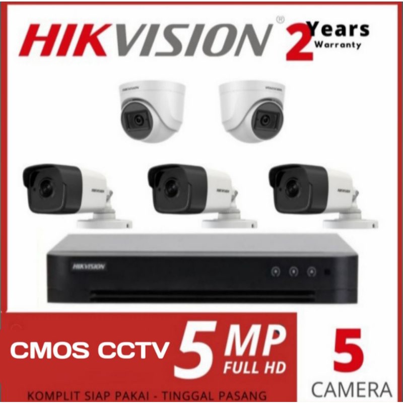 PAKET CCTV HIKVISION 8 CHANNEL 5 CAMERA 5MP KOMPLIT HDD 1TB