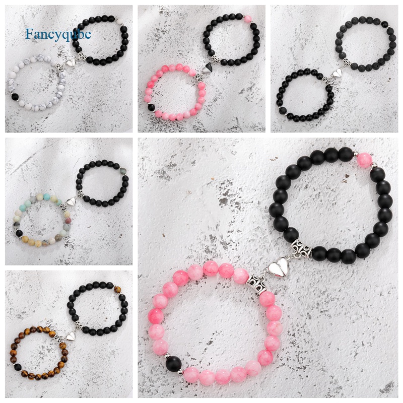 Fancyqube 2pcs / Set Gelang Batu Magnet Gaya Vintage Untuk Pasangan