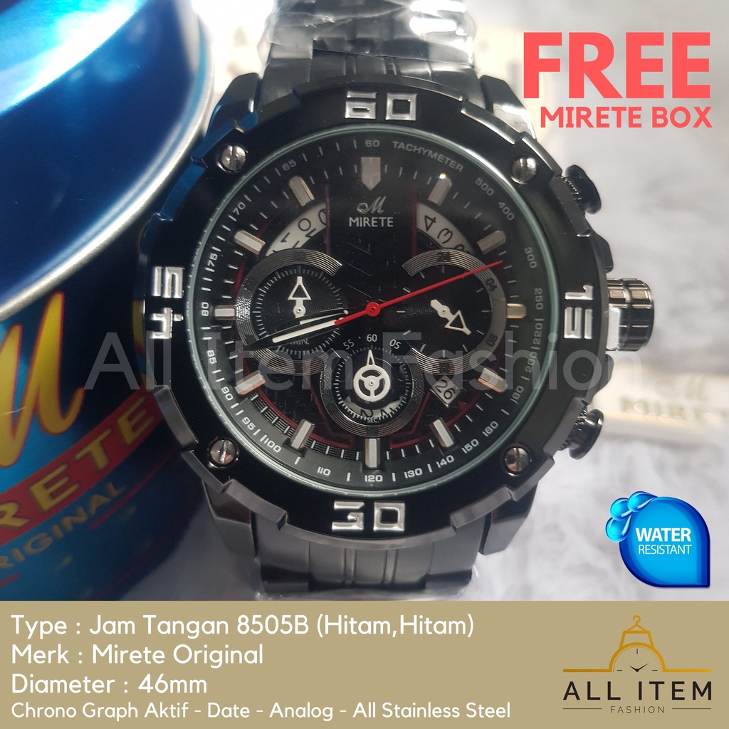 Jam Tangan Chrono Rantai MIRETE 8505B / Jam Tangan Pria Anti Air ORI / Arloji / Watches (FREE BOX)