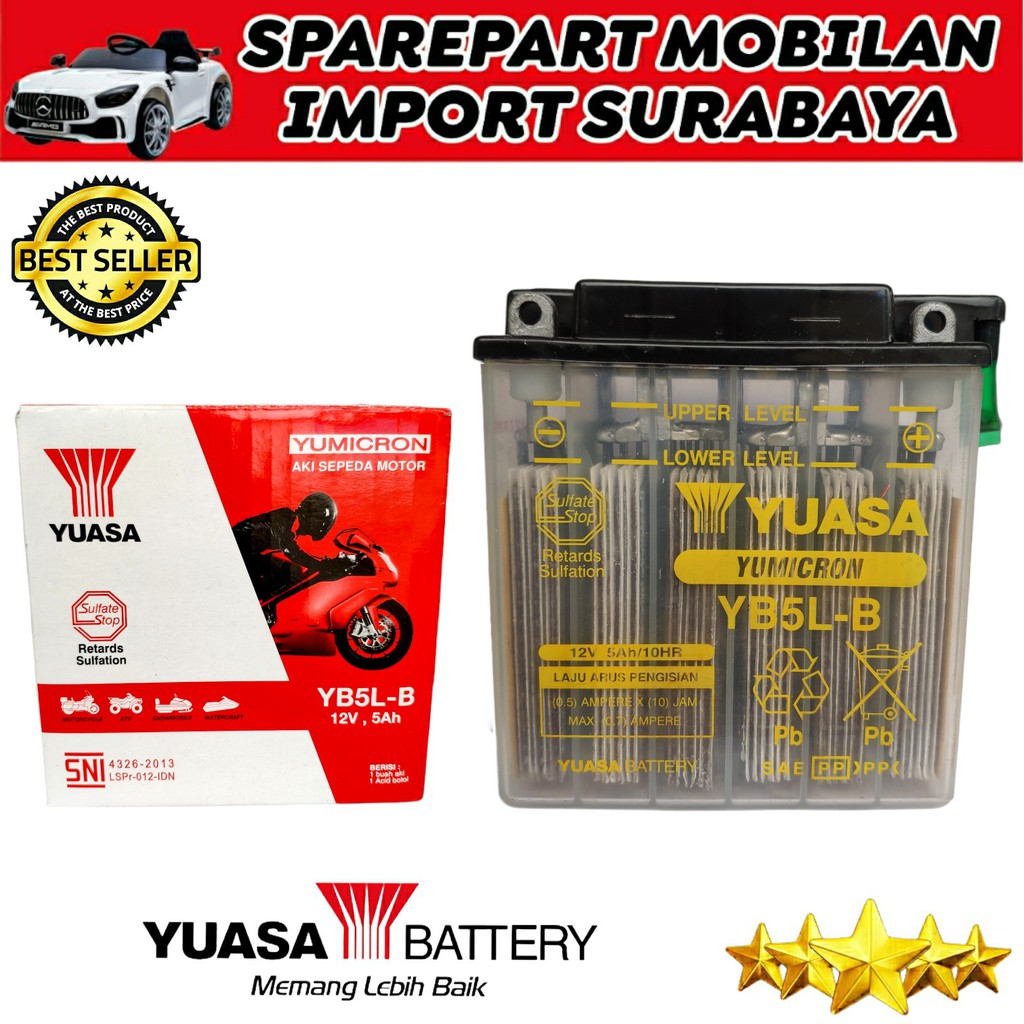 ASLI ORIGINAL YUASA YB5LB YAMAHA MIO SPORTY ASTREA GRAND AKI BASAH JUPITER ACCU 5 AMPER YB5L-B