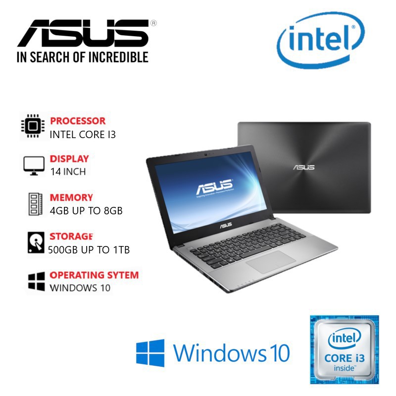 Laptop Asus intel core i3 RAM 4GB HDD 1TB FREE MOUSE/TAS