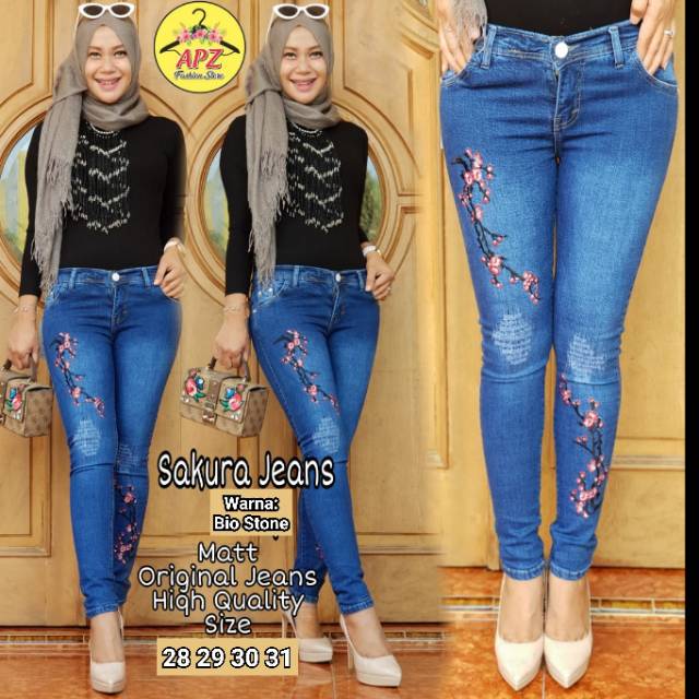 Sakura Jeans Bordir Ripped . Celana Panjang  Skinny Bordir Ripped . Ripped Jeans Murah