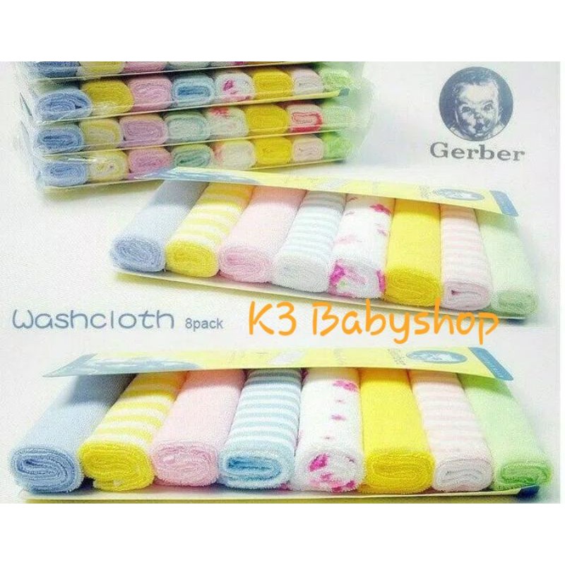 washcloth gerber 8pcs saputangan bayi lap mulut anak waslap