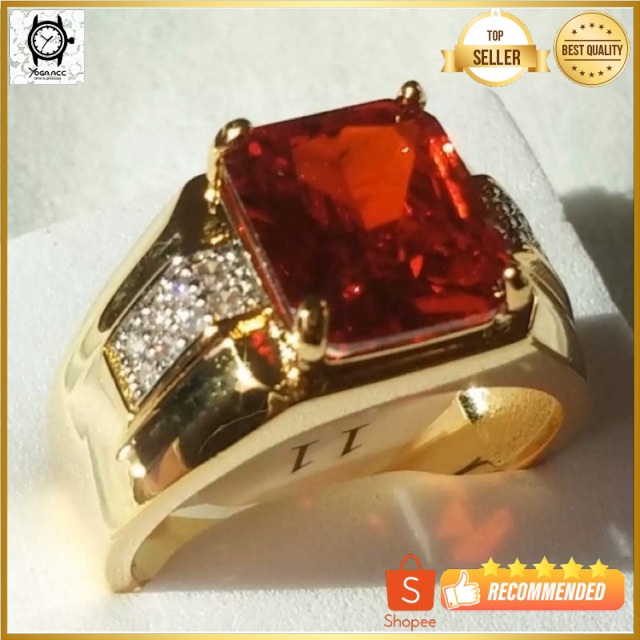 Cincin Casual Batu Red Rubi Merah Mewah Minimalis Ring 18K Gold Filled