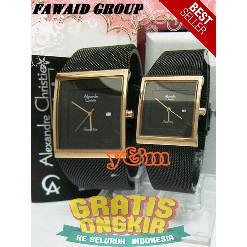 BEST SELLER JAM TANGAN WANITA ALEXANDRE CHRISTIE AC 8333 COUPLE BLACK RISEGOLD