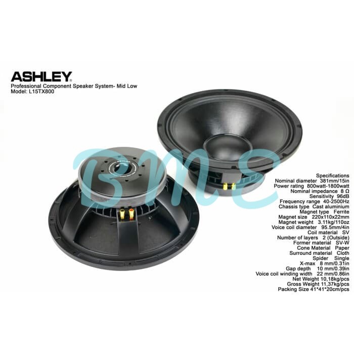 SPEAKER ASHLEY L15TX800 1BH 15 INCH COMPONEN 1800 WATT