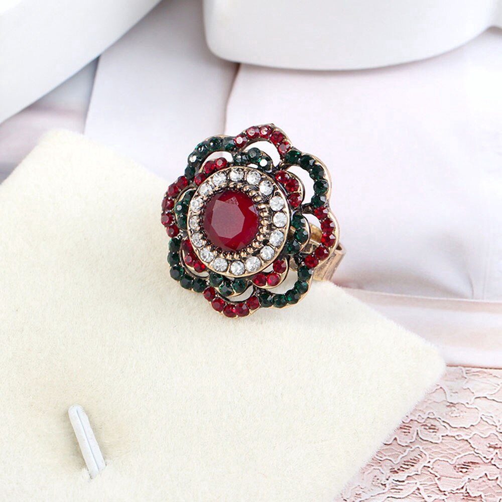 Cincin Wanita Adjustable Bentuk Bunga Warna-Warni Gaya Vintage Untuk Pernikahan