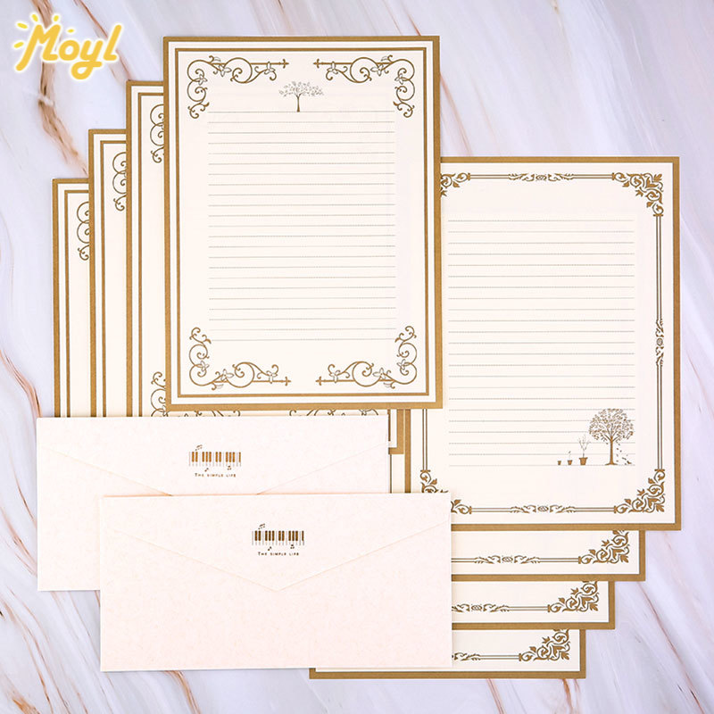 8 Pcs / Set Amplop Kertas Surat Bisnis Warna Putih Bronzing Gaya Korea