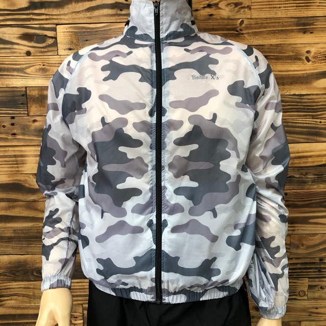 JACKET RUNNING LORENG Jaket Running Bahan Micro Halus Lengan Rib Tudung Kepala