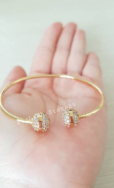 Gelang bangle bola permata putih xuping design 2 model dalam 1 gelang import perhiasan lapis emas