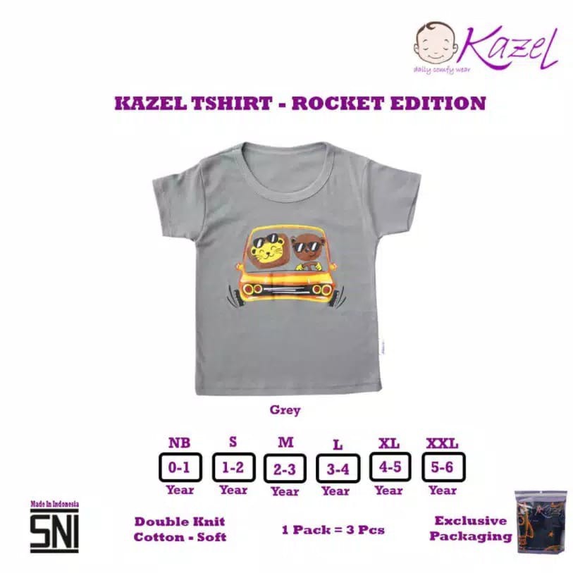 3 Pcs Tshirt Kazel Rocket Edition 0-5 Tahun