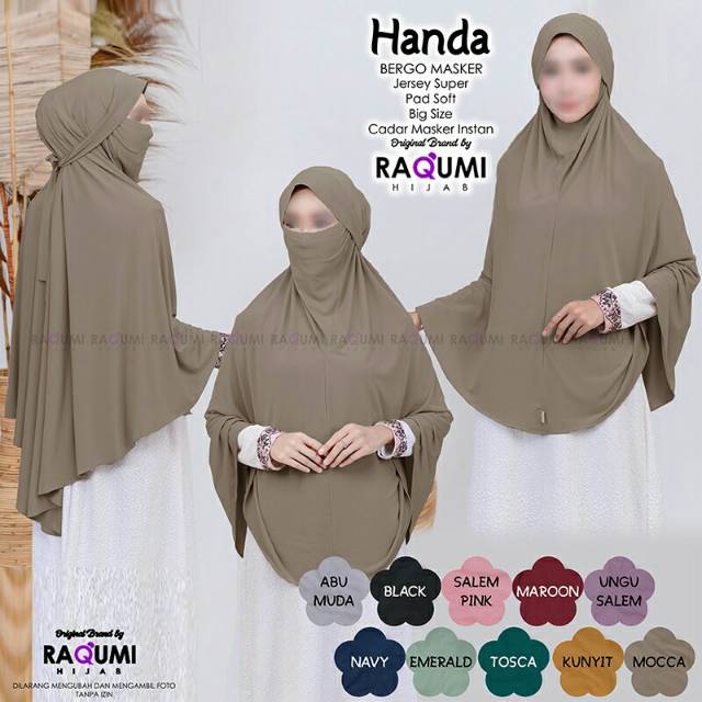 Handa Masker Cadar Bergo Instan Kerudung jersey Original Brand Raqumi Hijab