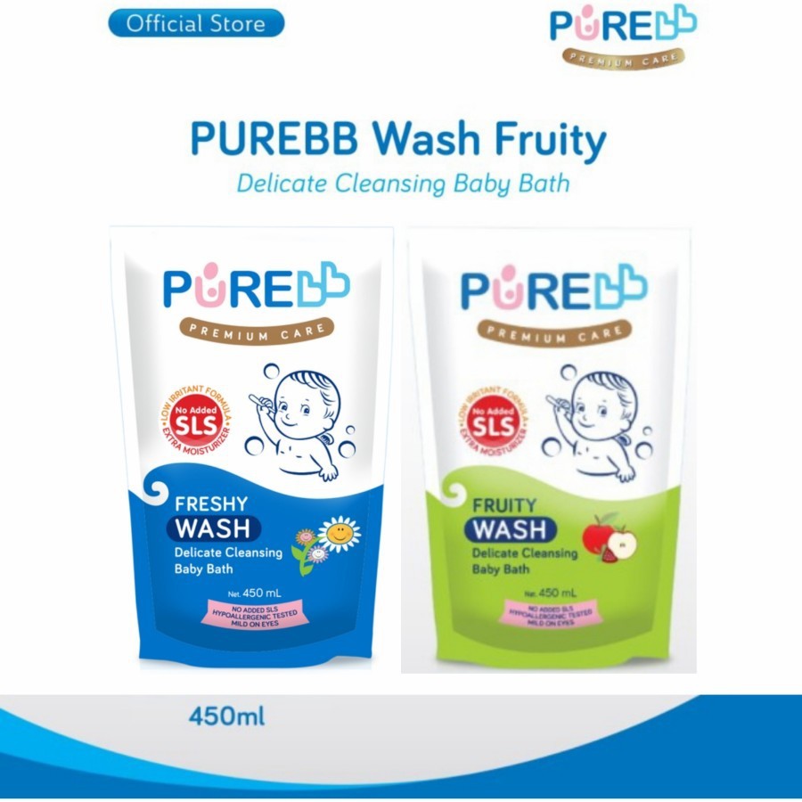 Pure Baby Wash 2in1 Freshy Fruity 450ml Refil | 230ml botol / Sabun Mandi Bayi