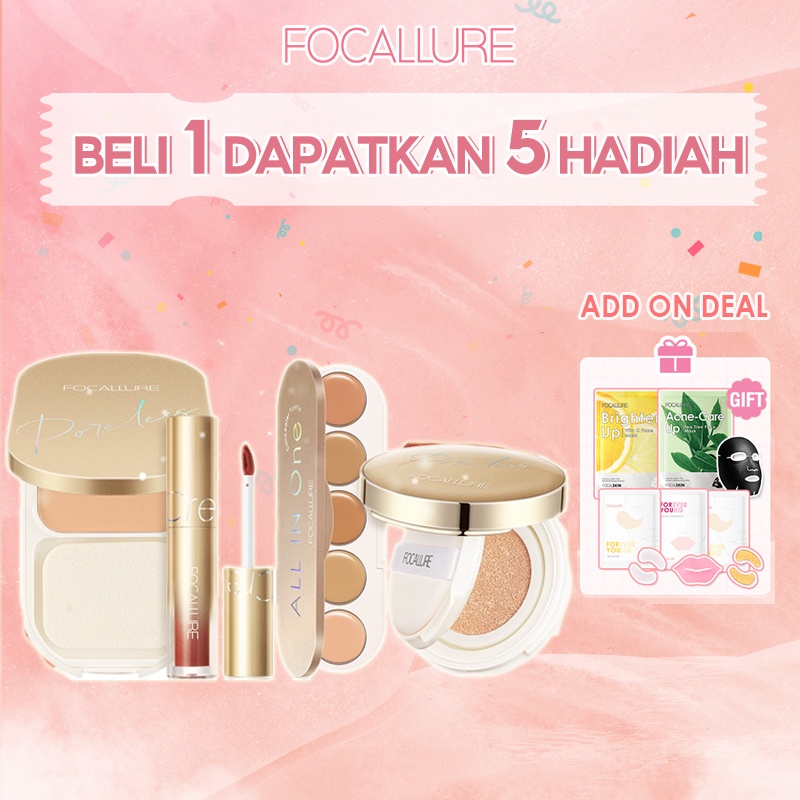 FOCALLURE 4PCS Makeup Set #GoldenAge Make Up Kit (Cushion Foundation + Lip Cream+Concealer Palette+Press Powder)