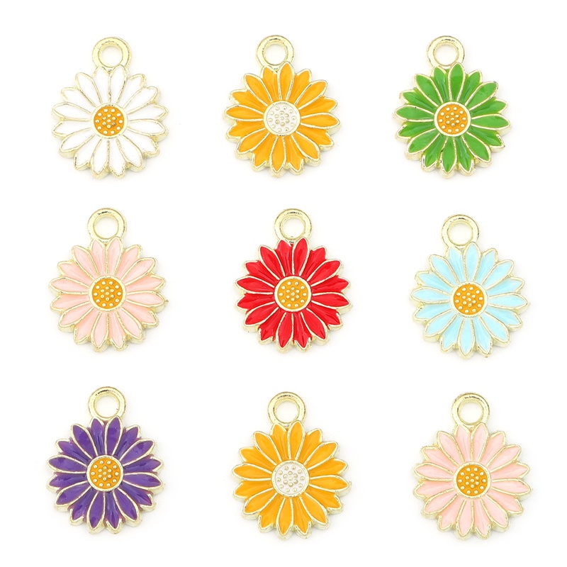 5pcs Liontin Bunga Daisy Enamel Ukuran 13 / 16mm Untuk Membuat Perhiasan Kalung Gelang