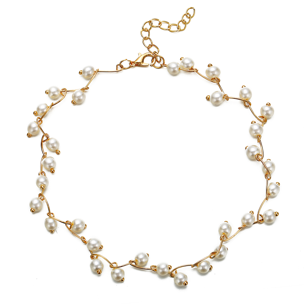 Kalung Rantai Choker Liontin Mutiara Single Layer Gaya Retro Vintage Untuk Wanita