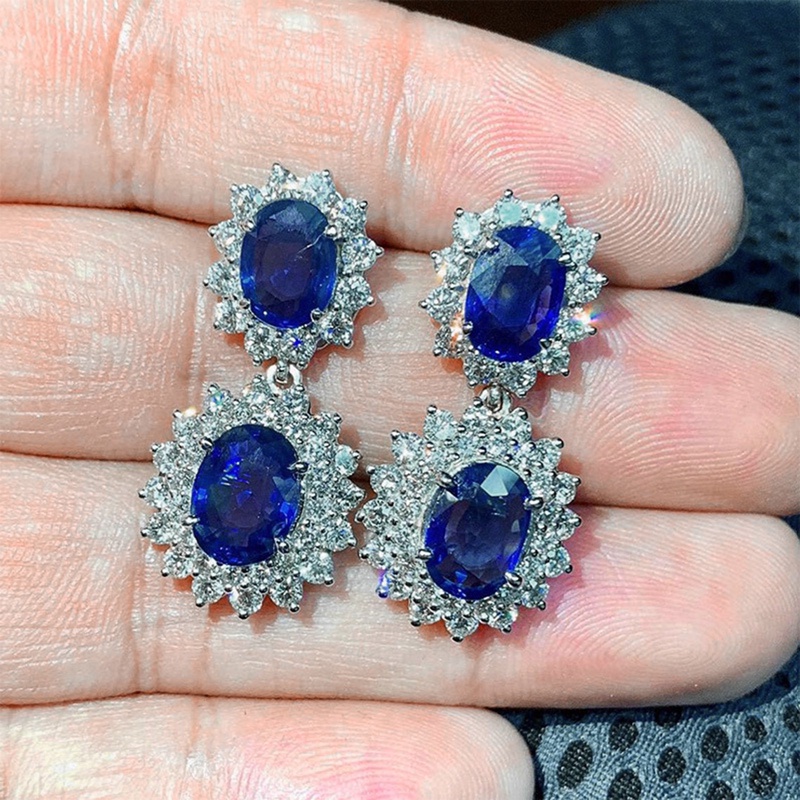 Anting Juntai Cubic Zirconia Biru Untuk Aksesoris Pernikahan Wanita