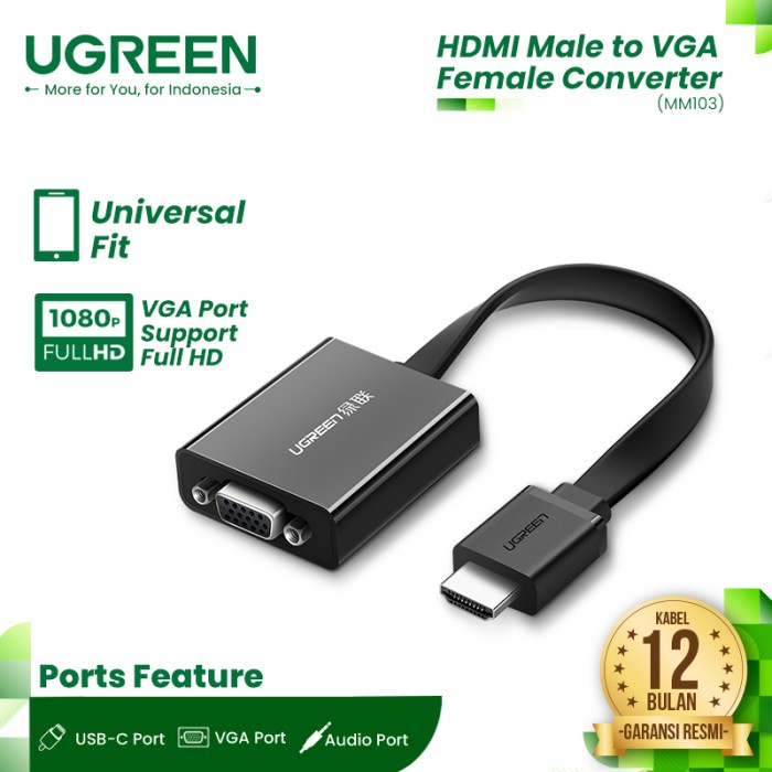 UGREEN HDMI To VGA + 3.5mm Audio With Power Port Converter - MM103