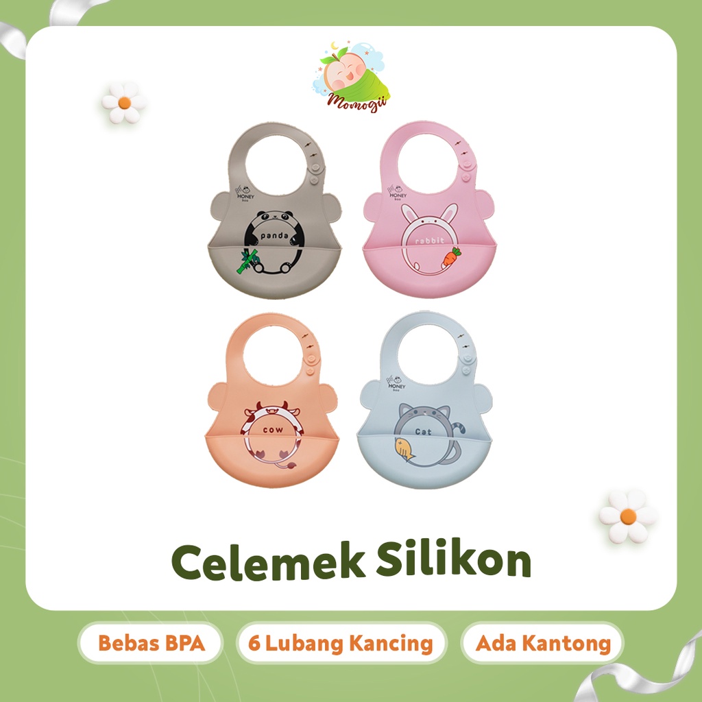 MOMOGII Celemek Makan Bayi Slaber BIB Slabber Full Silikon