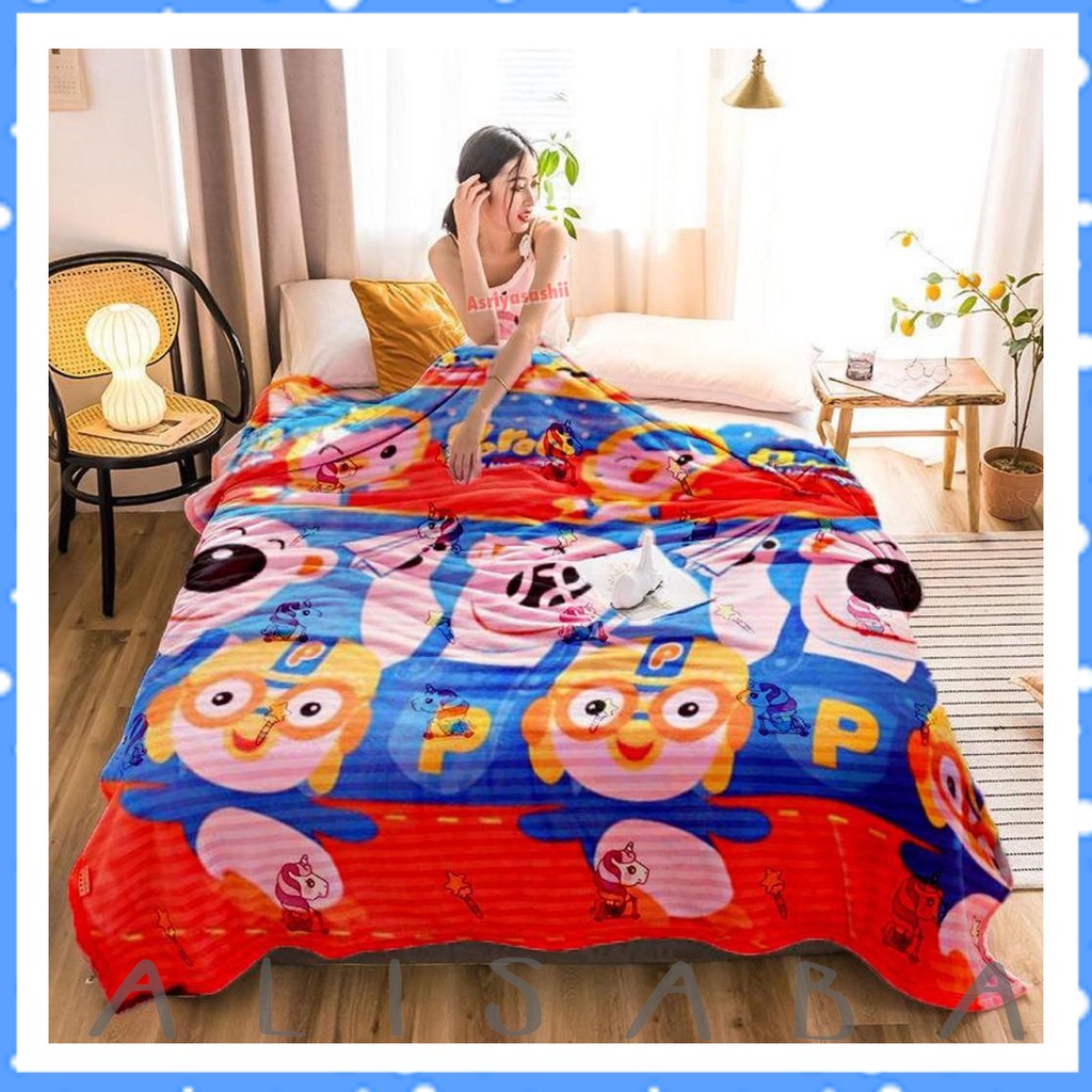 Selimut Bulu Halus 140x190 Motif Karakter Pororo Keren Impor Murah Berkualitas Murah