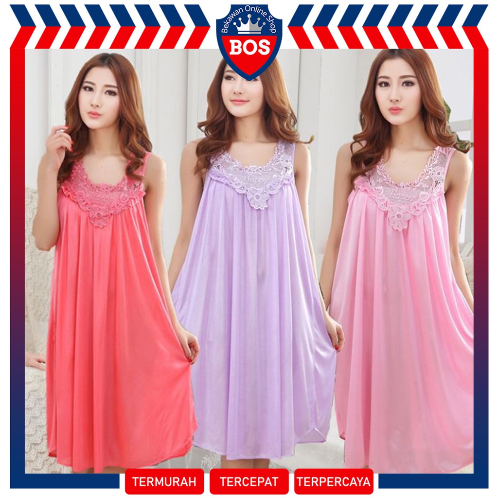 BOS Baju Tidur Kain Satin Sutra Wanita Piyama Baju Tidur