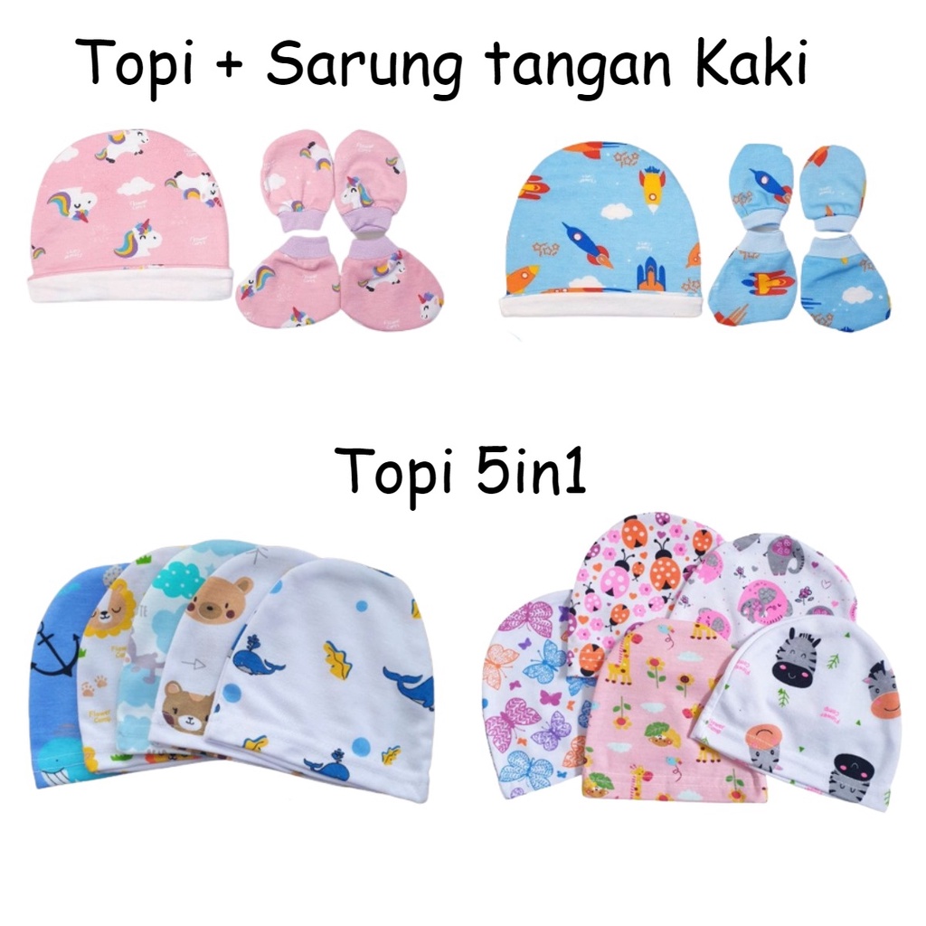 FLOWER Topi Set Sarung Tangan Kaki Dan Topi 5in1 Motif