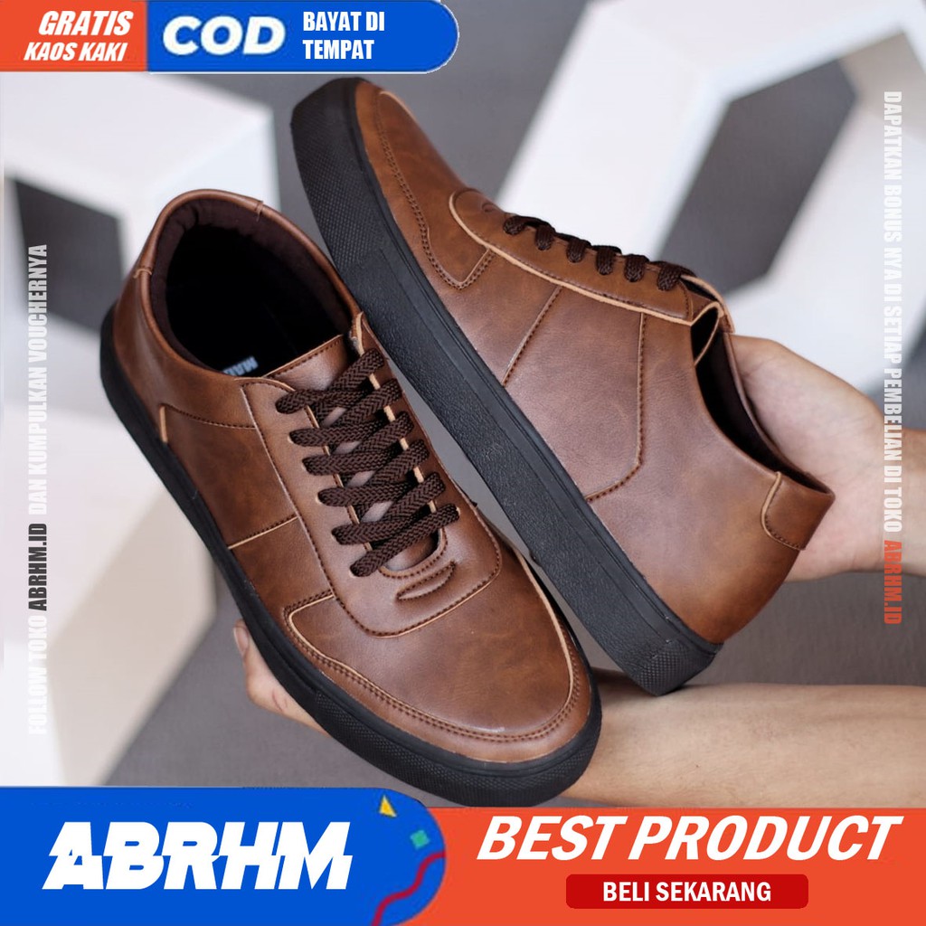 ABRHM X AUGUST Sepatu Kasual Pria Sepatu Pria Casual Sepatu Sneakers Kulit Syntetic Cowok/Cowo ORI Sepatu Kerja Kantor Semi Formal Kuliah Kondangan Gaya keren Kekinian Murah Terlaris