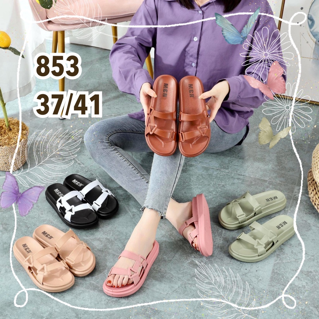 Sandal Slop Jelly Semi Gunung Wanita Tali Sambung Keren Import Cantik MGR Mokaya Morego Balance (853)/ Size 36-40