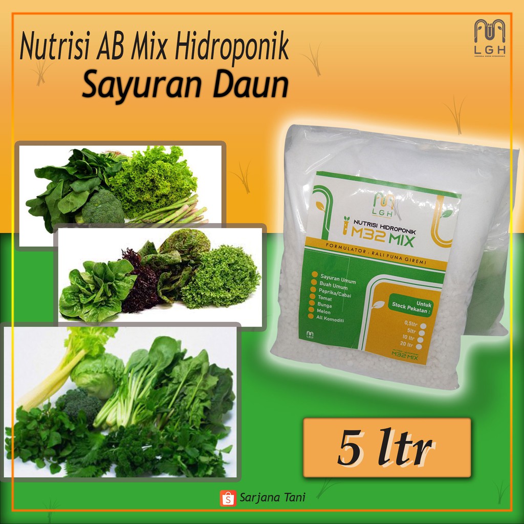 Nutrisi AB Mix/Pupuk Hidroponik M32 Mix [Sayuran Daun] Pekatan 5 liter