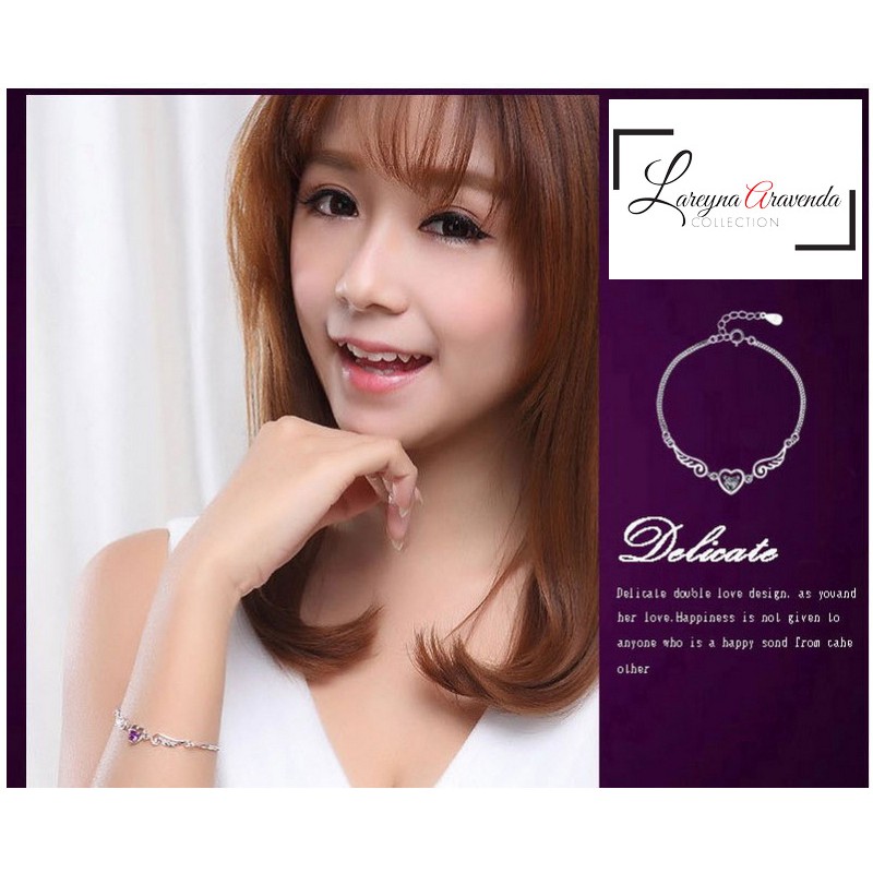 Gelang Tangan Titanium Wanita Model Sayap Hati Kristal Crystal Swarovski GL005