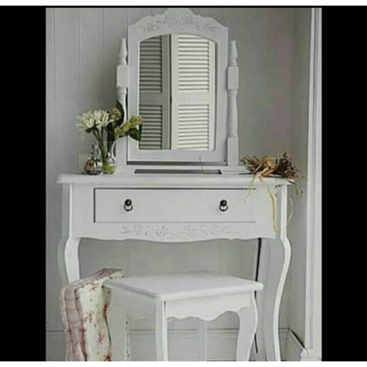 meja rias tolet jati minimalis furniture jepara finishing duco putih MJ07