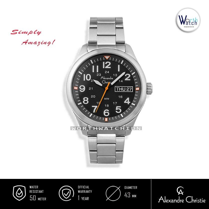 Jam Tangan Pria Alexandre Christie AC6539 AC 6539 Black Dial Silver Stainless Steel Original