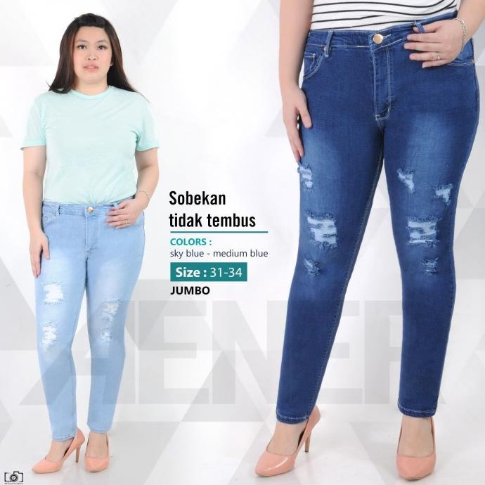 Celana Ripped Sobek Tidak Tembus Jumbo Jeans Girl Wanita Women Denim