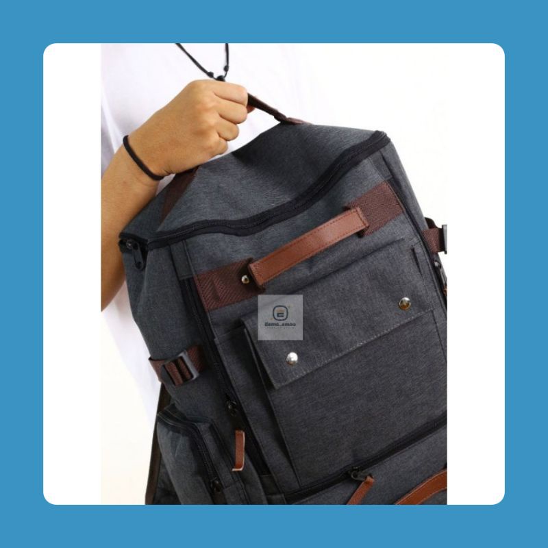 Tas Ransel Punggung Pria Kanvas Kombinasi Backpack Tas Laptop EMOEMO