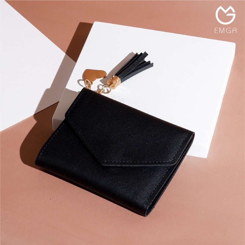 Emga Ava Wallet Dompet Wanita Lipat Mini Elegan Kulit Korea-Black